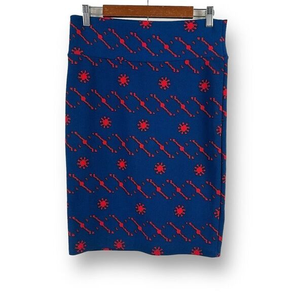 LuLaRoe Women's M Straight Pencil Skirt Blue Red Abstract Star Print Firework - Picture 1 of 7